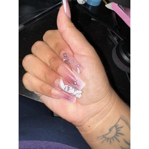 24-Piece Coffin Press On Nails Set Star Moon Sun Design - Picture 8 of 9